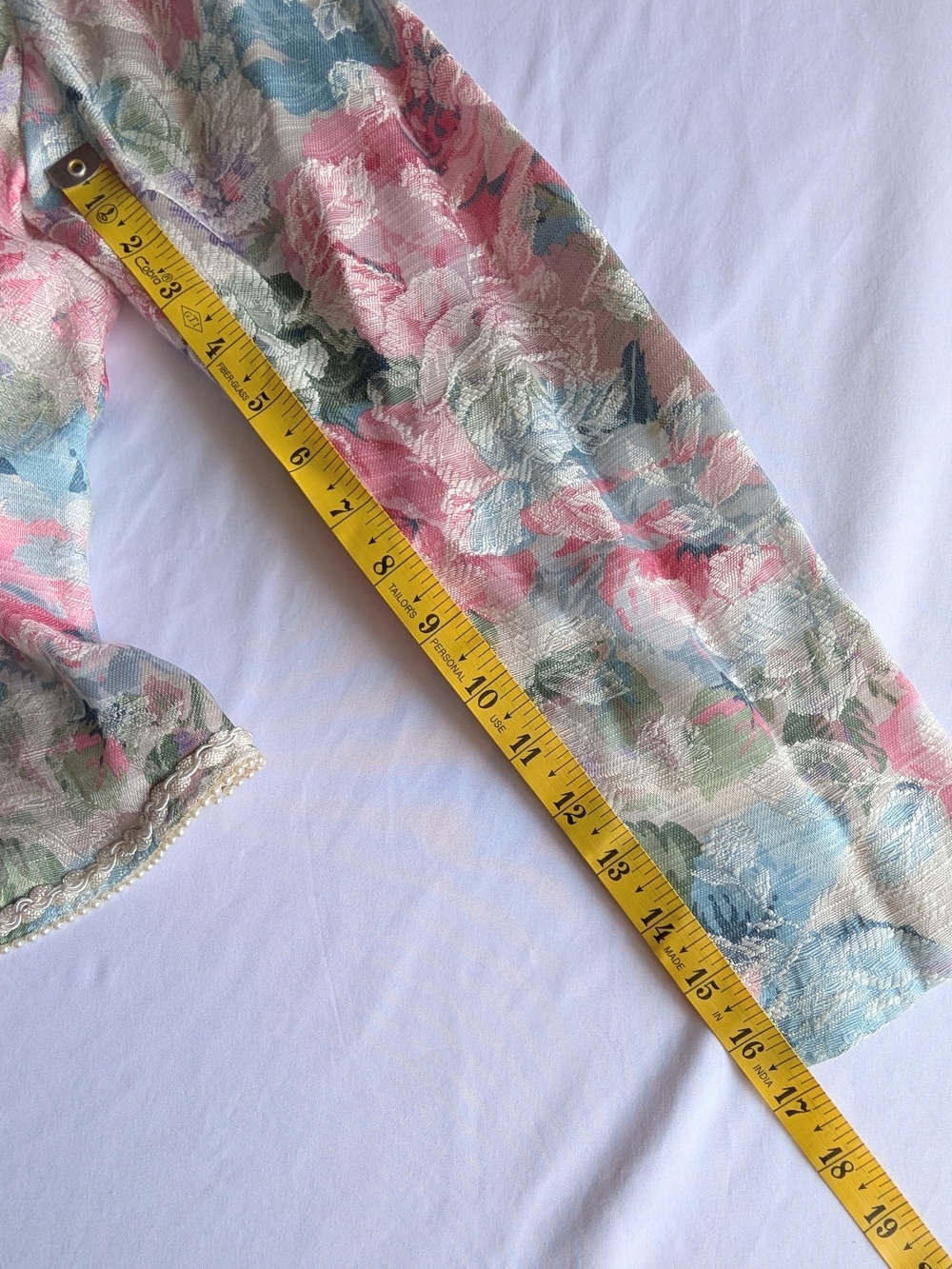 80s Vintage Coquette Floral Pastel Peplum Jacket With Pearls Pink/Blue/Green - Picture 7 of 8